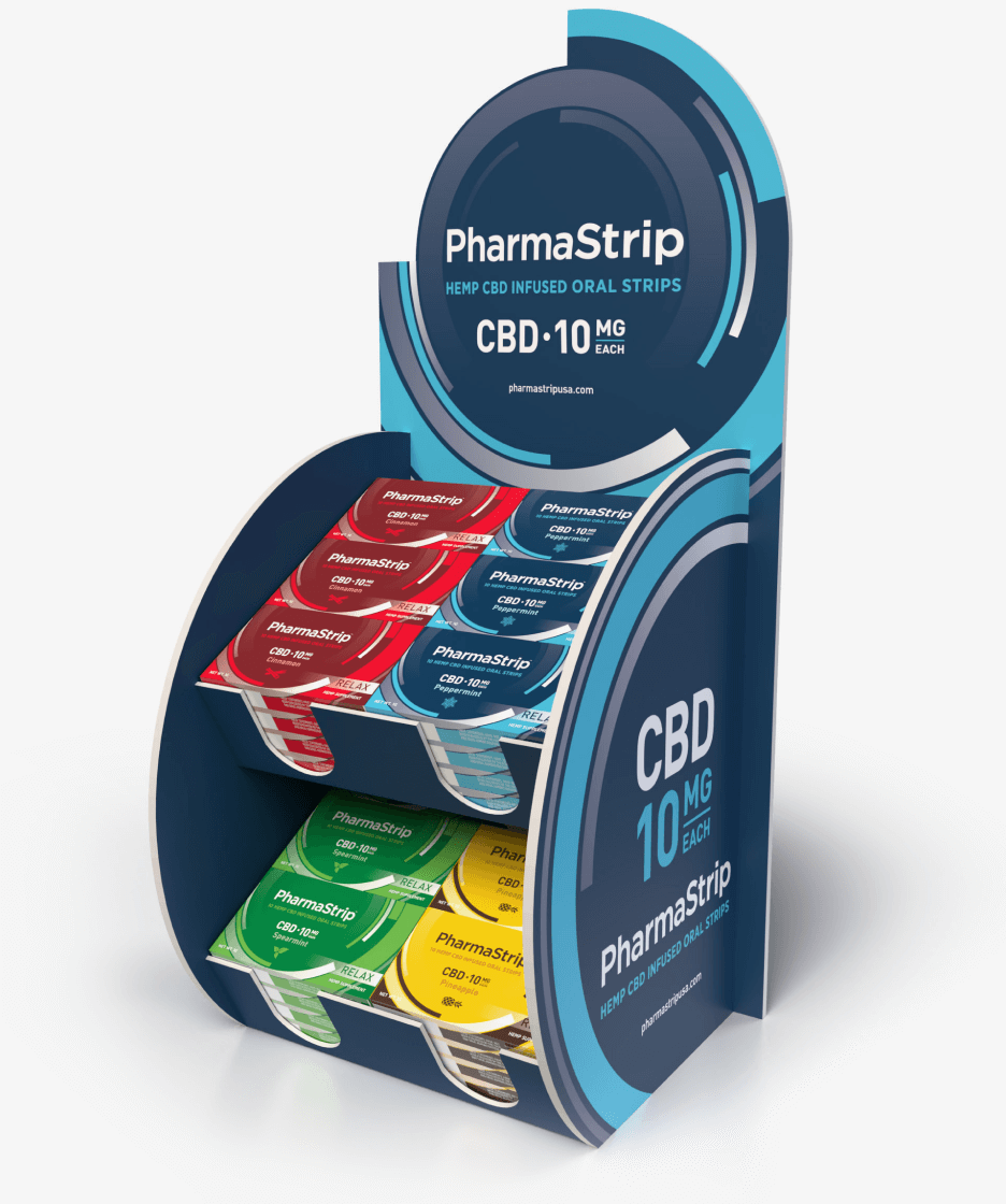 Pharmastrip cbd packaging display stand.