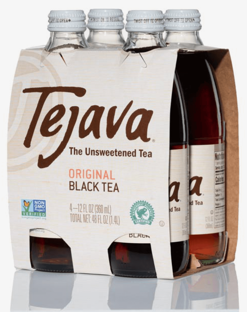 Tejava original black tea in a box with sleek packaging.
